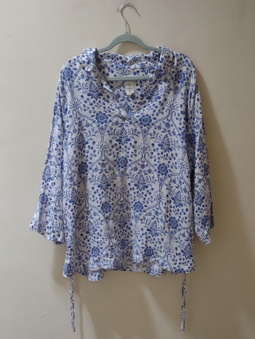 Joie blue and white floral damask print peasant blouse